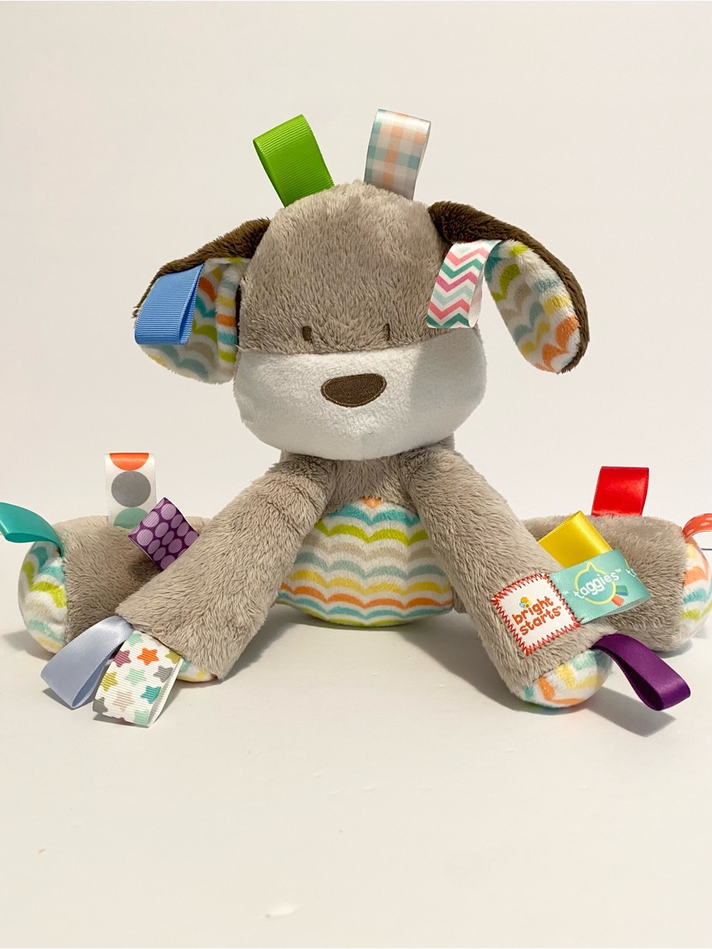 Bright Starts Taggies Plush Puppy Dog Lovey Security Toy Stuffed Animal Sensory